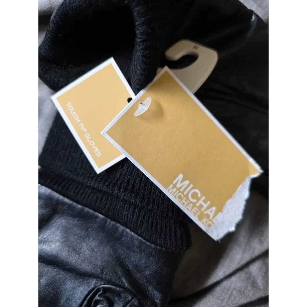 Michael Kors Womens Black Leather Monogram Insulated Touch Tip Gloves Medium NEW